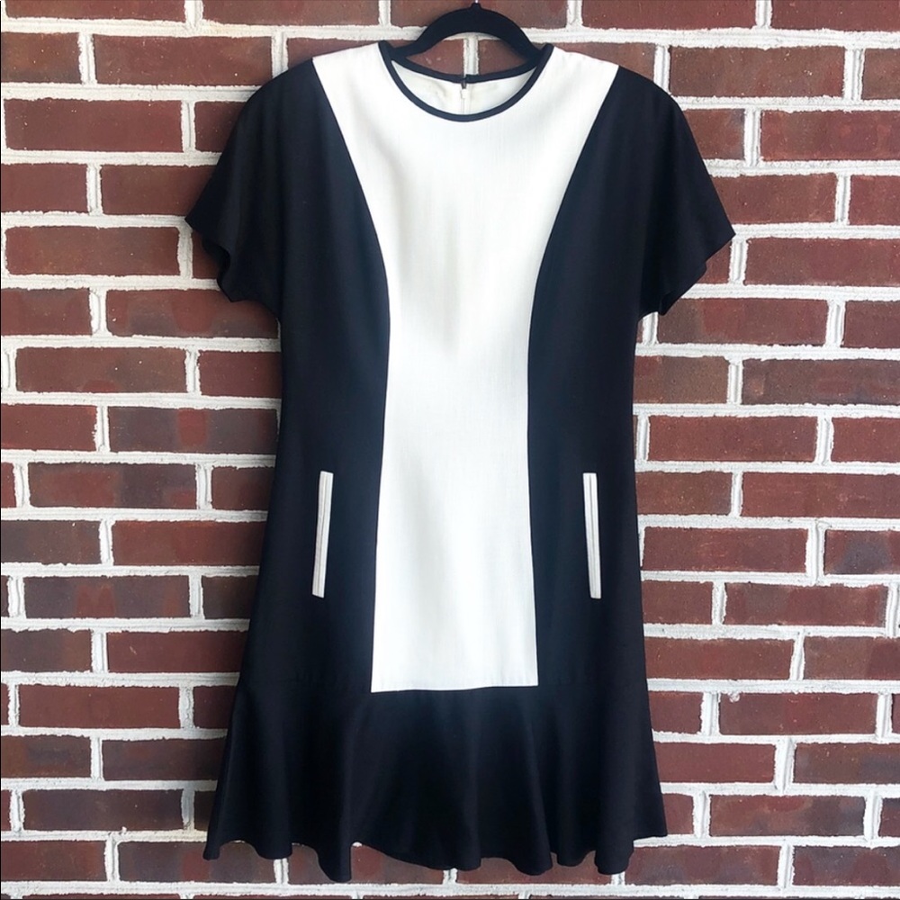 Vintage color block linen fit and flare dress